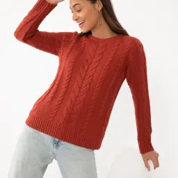Zink London Rust Self Design Sweater-image-39