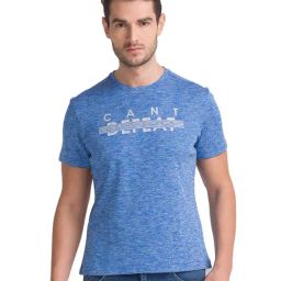 Parx Medium Blue Printed T-Shirt-image-100