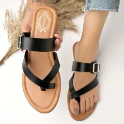 Shoetopia Kids Black & Brown Cross Strap Sandals-38