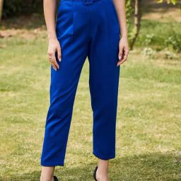 KASSUALLY Royal Blue Regular Fit Mid Rise Trousers-picture-17