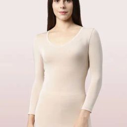 Enamor Beige Slim Fit Thermal Top-image-81