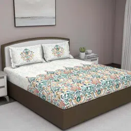 GM Off-White & Green 100% Cotton 180 TC King Bedsheet Set-image-19