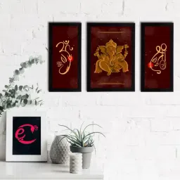 eCraftIndia Set of 3 Lord Ganesha Satin Matt Texture UV Art Painting-44