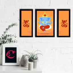 eCraftIndia Set of 3 Lord Ganesha Satin Matt Texture UV Art Painting-12