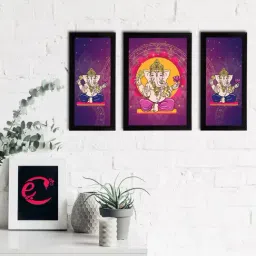 eCraftIndia Set of 3 Lord Ganesha Satin Matt Texture UV Art Painting-13