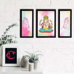 eCraftIndia Set of 3 Lord Ganesha Satin Matt Texture UV Art Painting-48