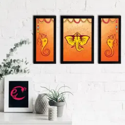 eCraftIndia Set of 3 Lord Ganesha Satin Matt Texture UV Art Painting-26
