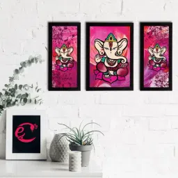eCraftIndia Set of 3 Lord Ganesha Satin Matt Texture UV Art Painting-34