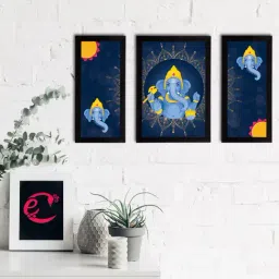 eCraftIndia Set of 3 Lord Ganesha Satin Matt Texture UV Art Painting-33