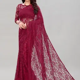 Satrani Maroon Embroidered Rasel Net Saree With Unstitched Blouse-picture-1
