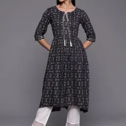 Indo Era Navy Cotton Printed Kurta-33