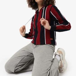 Campus Sutra Maroon & Black Cotton Striped Sweatshirt-image-87