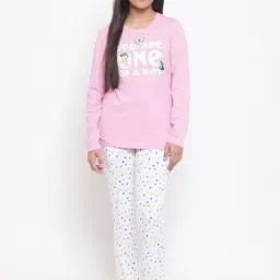 Lil Tomatoes Kids Pink & White Printed Full Sleeves T-Shirt + Pyjamas-image-44
