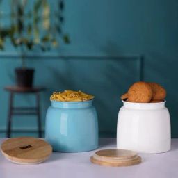 HAZEL White & Blue Galvanized metal Storage Container with Lid - Set of 2-2