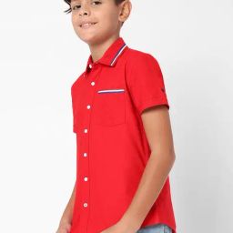 Gas Kids Red Cotton Slim Fit Shirt-image-14