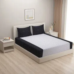 Swayam   Abstract White & Black 200 TC Cotton King Bedsheet with 2 Pillow Covers-picture-41