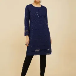 Soch Navy Cotton Embroidered Straight Kurta-image-36