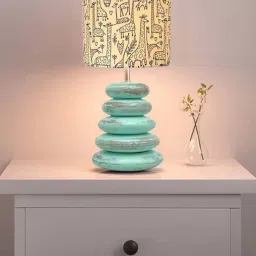 Homesake Off-White & Green Wood Bedside Desk Nightstand Table Lamp-20