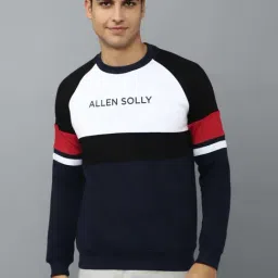 Allen Solly Sport Navy Blue & White Cotton Regular Fit Colour Block Sweatshirts-image-93