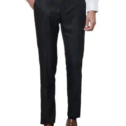 Raymond Black Slim Fit Self Design Flat Front Trousers-image-103