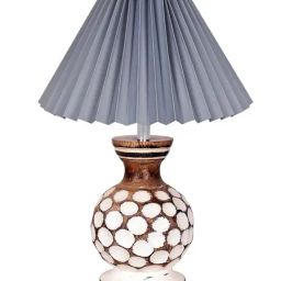 Homesake Small Bedside Lamp with Linen Beige Lampshade Brown Wooden Base E27 Carved Ball Grey-18