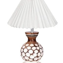 Homesake Small Bedside Lamp with Linen Beige Lampshade Brown Wooden Base E27 Carved Ball White-12