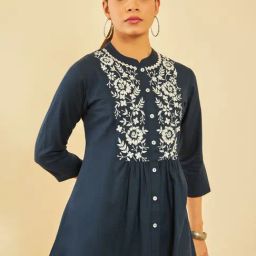 Soch Womens Navy Blue Rayon Embroidered Ethnic Tunic-image-16