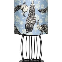 Homesake Retro Metal Wire Table Lamp Cage Base Fabric Lampshade Peacock Shade-2