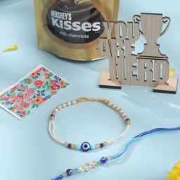 NVR Blue Evil Eye Artificial Stones & Beads Bhaiya Bhabhi Rakhi - Set of 2-10