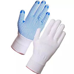 GENERIC 304.8 mm (12 Inch) Size White and Blue Dotted Cotton Knitted Hand Gloves for Industrial Usage( Pack of 12 pairs)-83