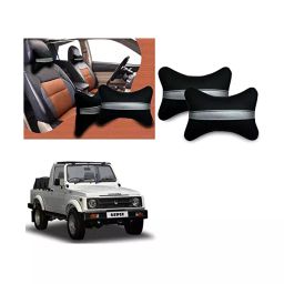 Auto Pearl Black Silver Strip Car Neck Cushion/Neck Pillow Compatible with Maruti Suzuki Gypsy Mg410-27