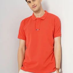 Celio Orange Cotton Regular Fit Polo T-Shirt-image-17