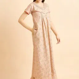 Sweet Dreams Beige Cotton Printed Night Gown-picture-29