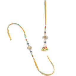 NVR Multicolor Artificial Stones & Beads Floral Bhaiya Bhabhi Rakhi - Set of 2 image 2
