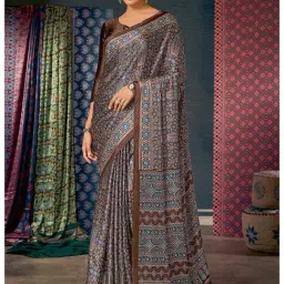 MYSILKLOVE Brown Silk Printed Saree With Unstitched Blouse-image-99