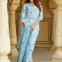 KALINI Women Floral Printed Regular Pure Cotton Kurta with Trousers & With Dupatta-26
