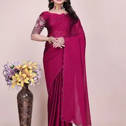 K 5 Fashion Solid Embroidered Pure Chiffon Designer Maheshwari Saree-image-78