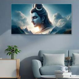 Nestroots Blue Canvas Vibrant Lord Shiva Divine Art Wall Painting - Black Floating Frame-33