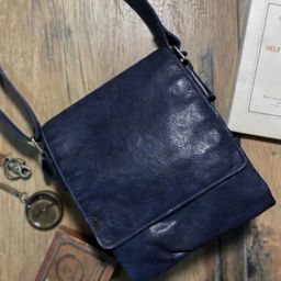 Art N Vintage Henry Navy Leather Solid Medium Cross Body Bag-image-96