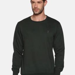 SHOWOFF Dark Green Cotton Slim Fit Solid Sweatshirt-picture-43