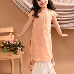 Here&Now X Kinder Kids Girls Floral Embroidered Regular Pure Cotton Kurta with Sharara-image-25