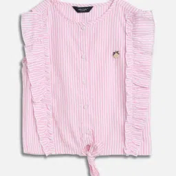 Allen Solly Girls Pink Cotton Striped Top-picture-25