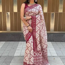 HERE&NOW Ajrak Block Pure Cotton Designer Block Print Saree-7