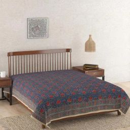 Fabindia Home Kamal Indigo Cotton 116 TC Double Bed Cover-picture-12