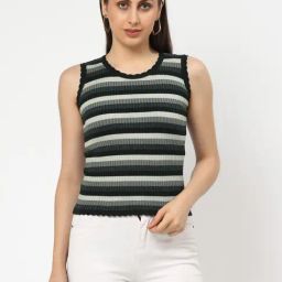Kalt Green Stripes Sleeveless Top-image-81