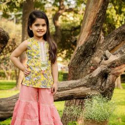 Lil Drama Girls Lime Green & Pink Floral Print Kurta with Sharara-image-17