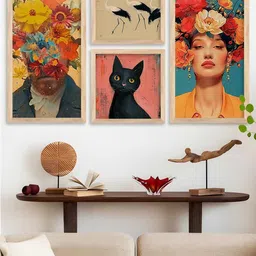 WALLLANE Multicoloured Modern 4 Piece Wood Abstract Wall Paintings-6