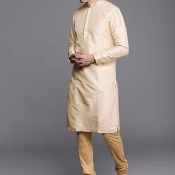 Manyavar Men Beige Printed Kurta with Pyjamas-image-66