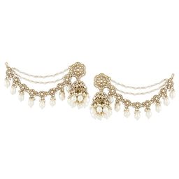 Zaveri Pearls Gold-Plated Stones Studded & Beaded Dome Shaped Jhumkas With Chain-37