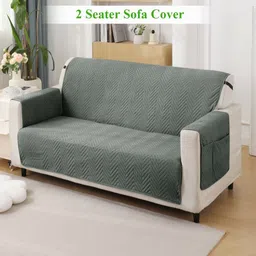 HOKIPO Grey Self Design 2 Seater Sofa Cover With Arms-5